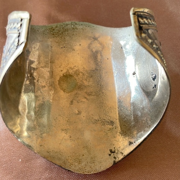 Tribal Lapis Lazuli Lajward Blue 3 Stone Cuff Southwestern Adjustable Cuff - Picture 6 of 12